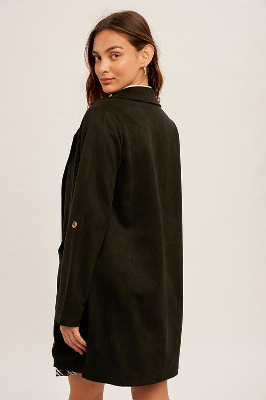 Suede Collared Open Jacket Clothing Hem & Thread   