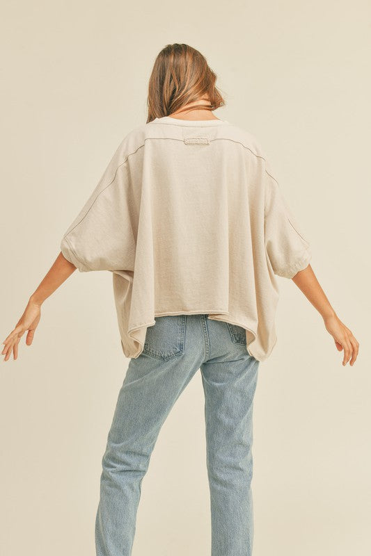 Beige Cropped Oversized T-Shirt Top Clothing Miou Muse   