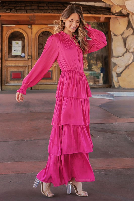 ruffle satin maxi dress Adrianna Satin Ruffle Maxi Dress