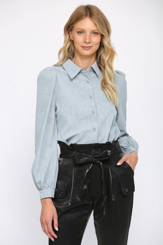 Light Blue Collared Button Down Texture Top Clothing Fate   