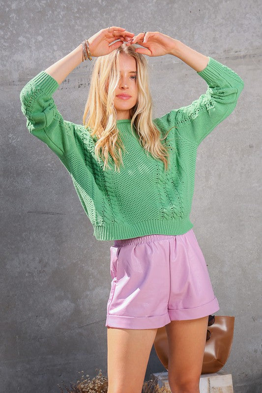 Green Cable Knit Sweater Clothing Lumiere   