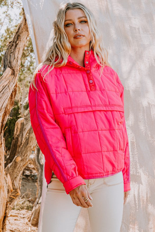 Quilted Hooded Puffer Jacket Clothing Oddi Pink S 