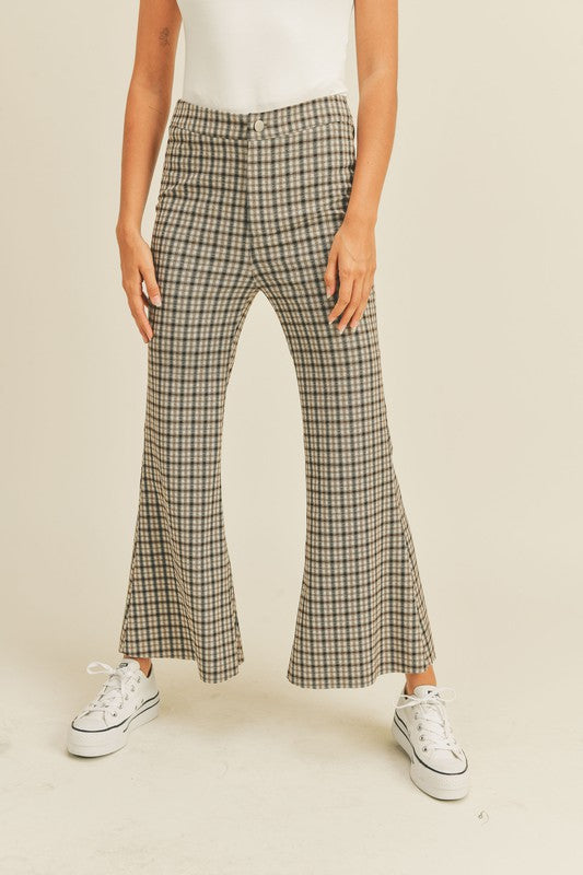 Plaid Pattern Flared Pants Clothing Miou Muse   