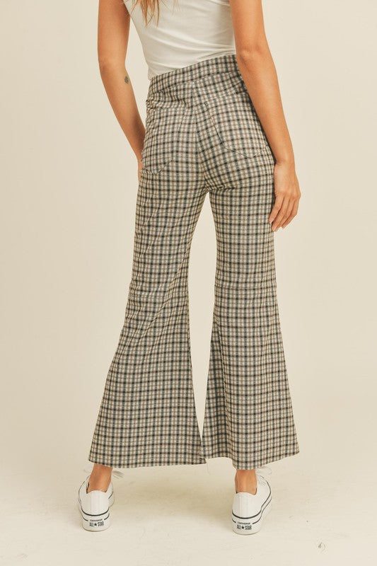 Plaid Pattern Flared Pants Clothing Miou Muse   