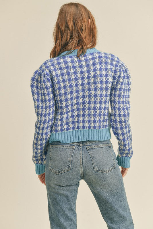 Blue Checkered Puff Slv Sweater Clothing &merci   