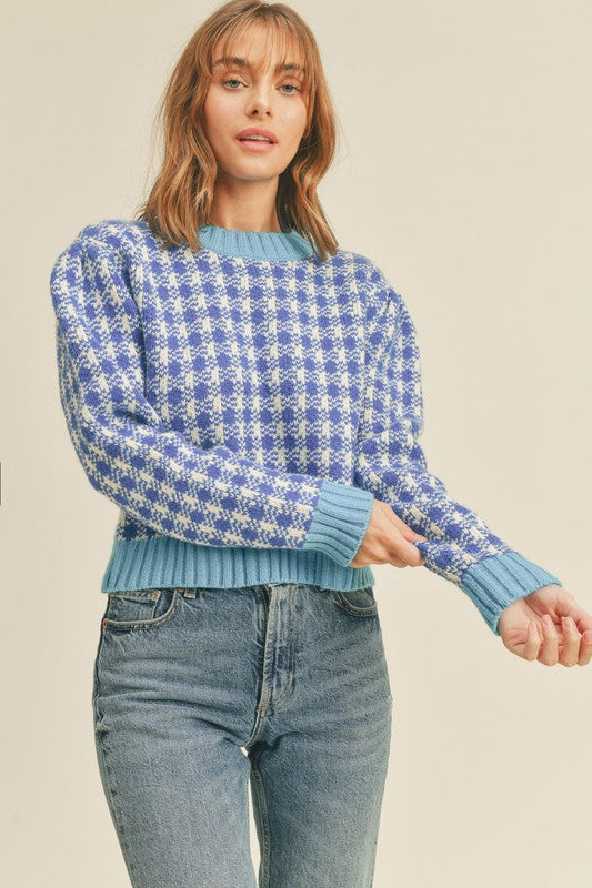 Blue Checkered Puff Slv Sweater Clothing &merci   