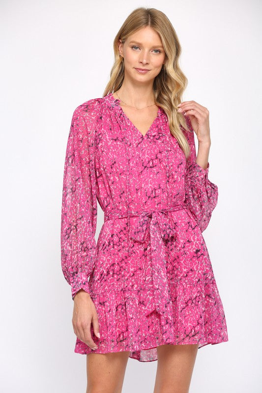 Hot Pink Animal Print Tie Waist Dress Clothing Fate   