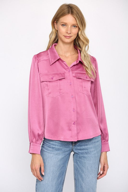 Textured Satin Two Front Pocket Clothing Fate   