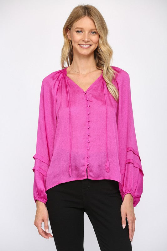 Pink Button Down V-Neck Blouse Clothing Fate   