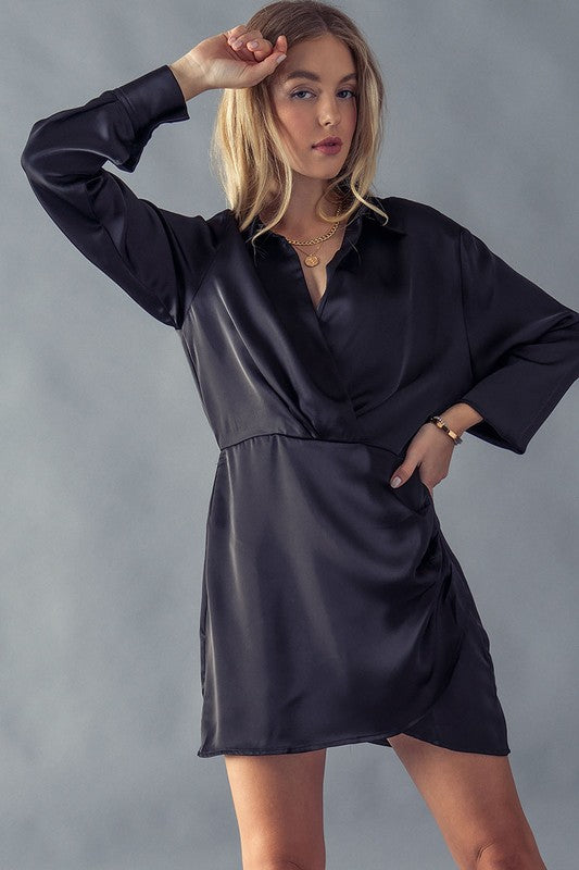 Black Long Sleeve Wrap Dress Clothing Trend:Notes   