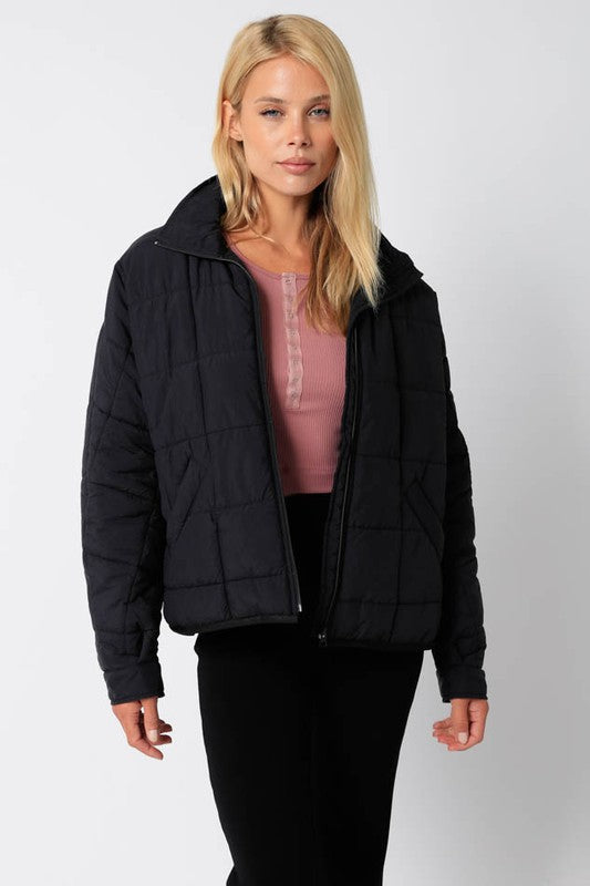 Quilted Front Zip Jacket Clothing Olivaceous Black S 