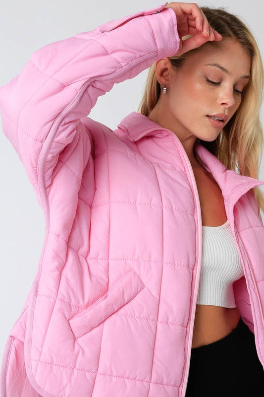 Quilted Front Zip Jacket Clothing Olivaceous Light Pink S 
