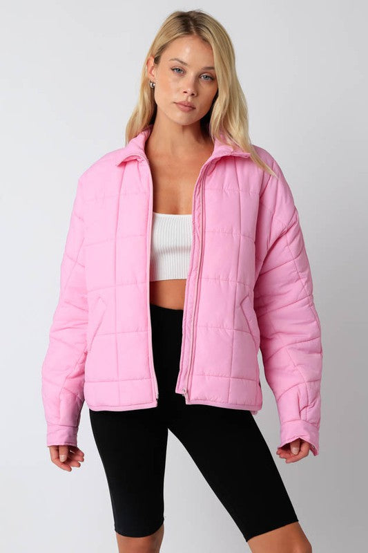 Quilted Front Zip Jacket Clothing Olivaceous   