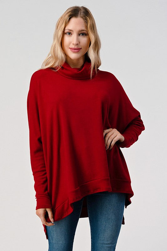 Light Cowl Neck Sweater Clothing Pixi & Ivy Dark Red S/M 
