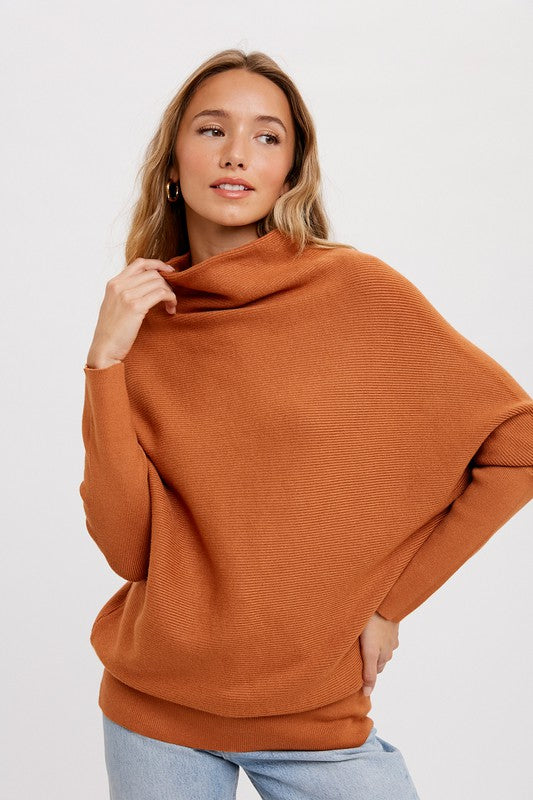 Mock Neck Ribbed Versatile Sweater Clothing Bluivy Rust S/M 