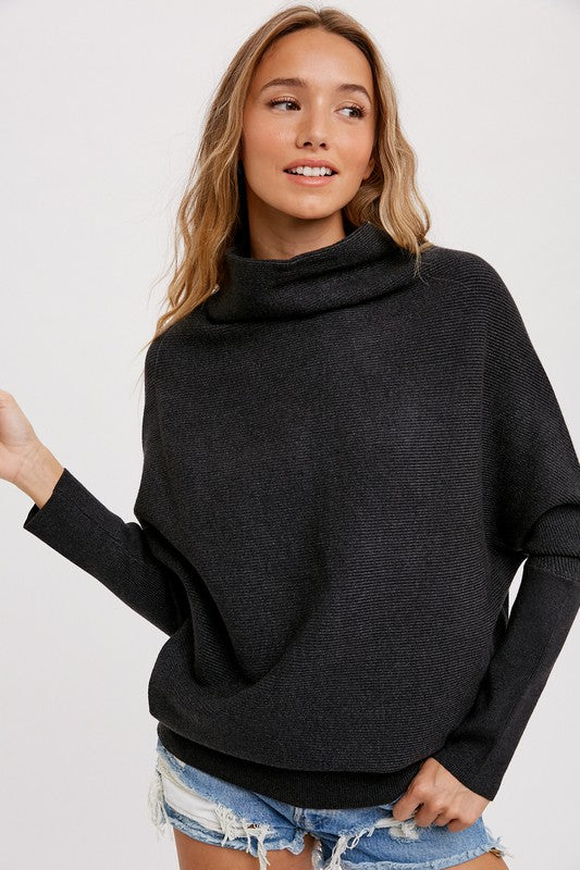 Mock Neck Ribbed Versatile Sweater Clothing Bluivy Black S/M 
