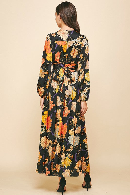 Black/Floral Wrap Maxi Dress Clothing Pinch   