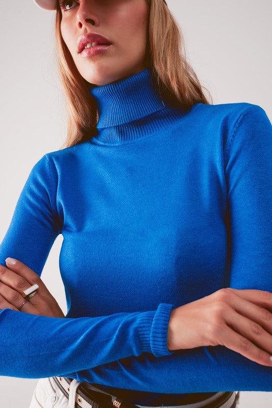 Royal Blue Thin Turtleneck Sweater Clothing Q2   