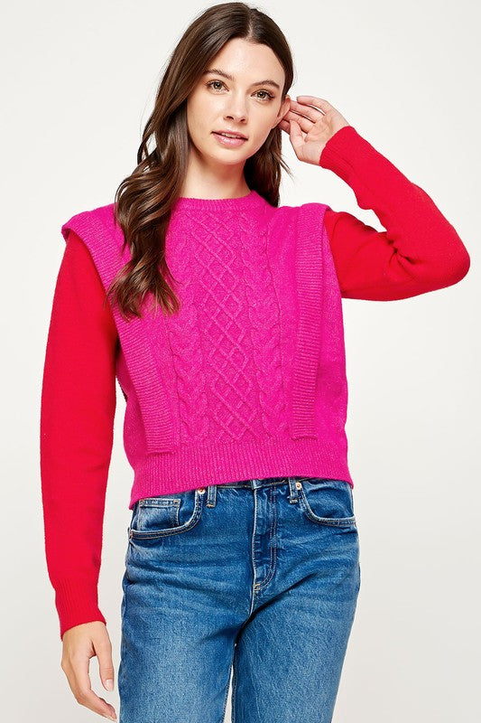 Pink/Red Cable Knit Sweater Clothing Strut & Bolt   