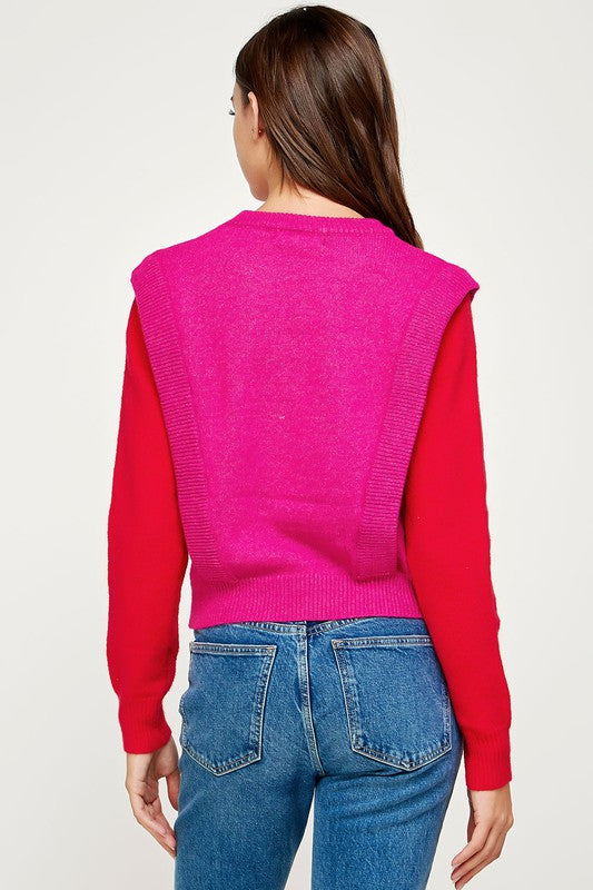 Pink/Red Cable Knit Sweater Clothing Strut & Bolt   