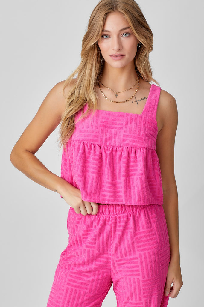 Pink Textured Top/Pants Set Clothing Polagram Top S 