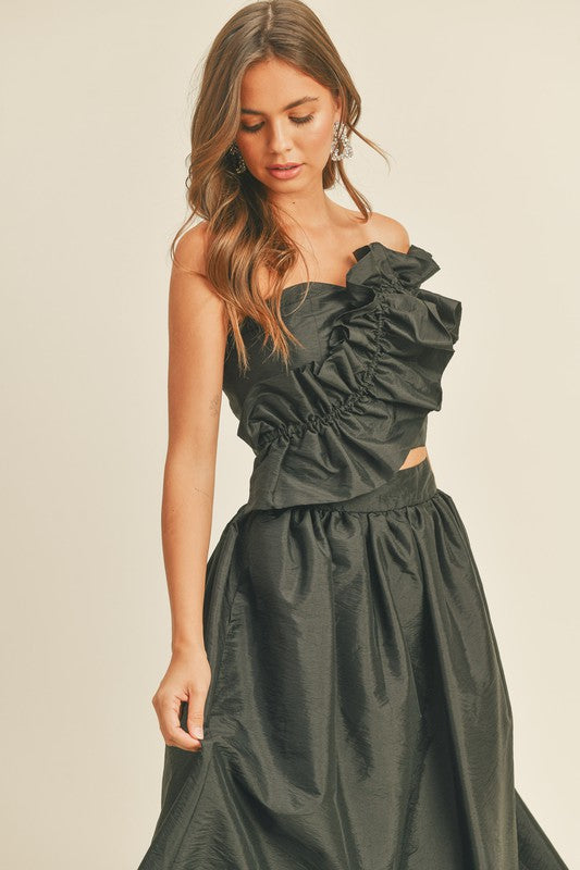 Black Ruffled One Shoulder Top Clothing Miou Muse   