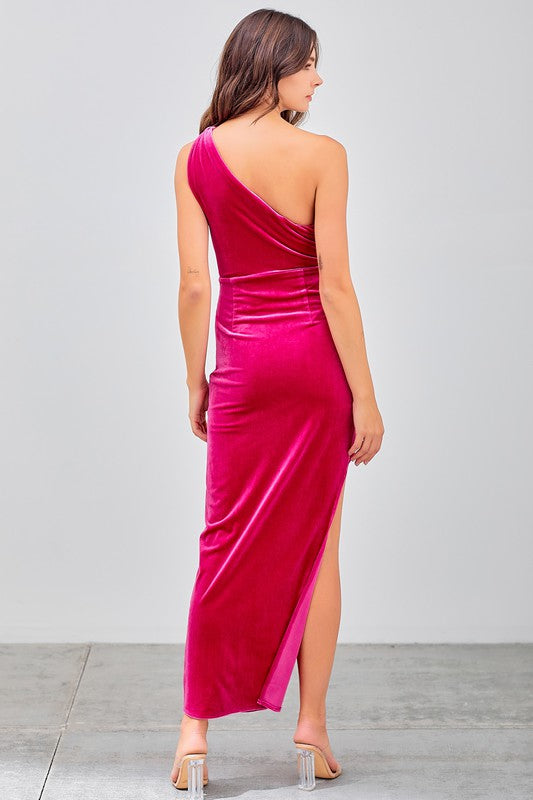 pink velvet one shoulder dress BABARONI BABARONI Velvet Pearl Pink Bridesmaid Dresses One Shoulder Floor-length Sleeveless with Slit Sheath/Column, Pearl Pink / US18
