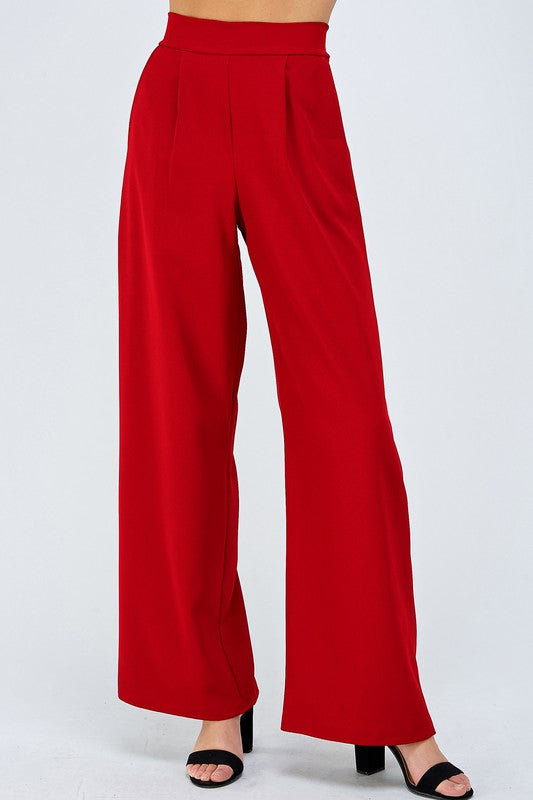 Red High Waist Wide Leg Pants Clothing 2hearts   