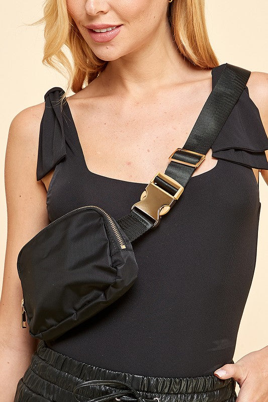 Mini Belt Bag W/ Gold Metal Purse Pretty Follies Black  