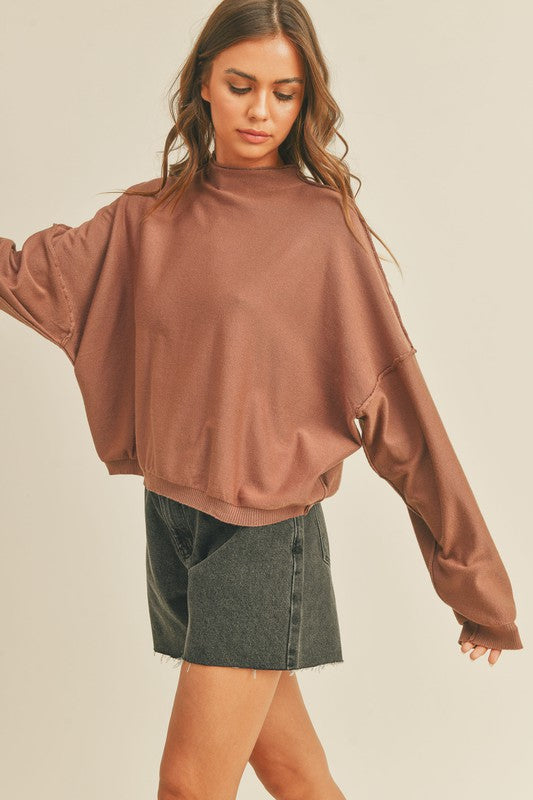 Mock Neck Soft Sweater Top Clothing Miou Muse Rust S 