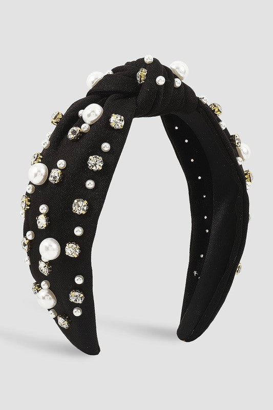 Pearl/ Rhinestone Topknot Headband Accessory Medy Jewelry Black  