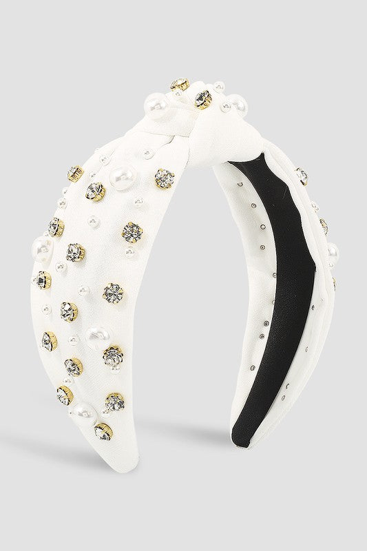 Pearl/ Rhinestone Topknot Headband Accessory Medy Jewelry White  