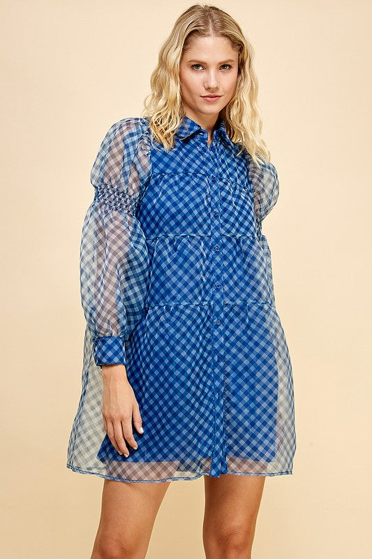 Royal Gingham Bubble Sheer Button Dress Peacocks & Pearls Lexington Royal Gingham Bubble Sheer Button Dress Peacocks & Pearls Lexington