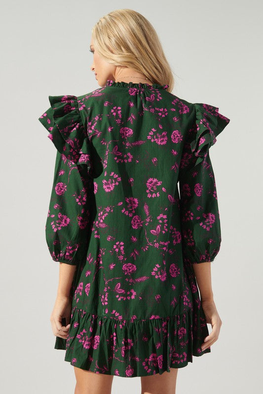 Green/Pink Floral 3/4 Slv Ruffle Dress – Peacocks & Pearls Lexington