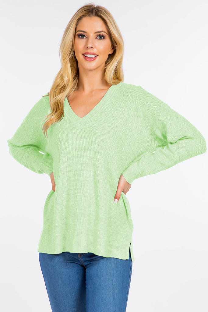 Neon Green V-neck Waffled Top Clothing Dreamers by Debut   