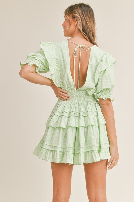 Lime Green Ruffled Vneck Tiered Dress Clothing Mabel   
