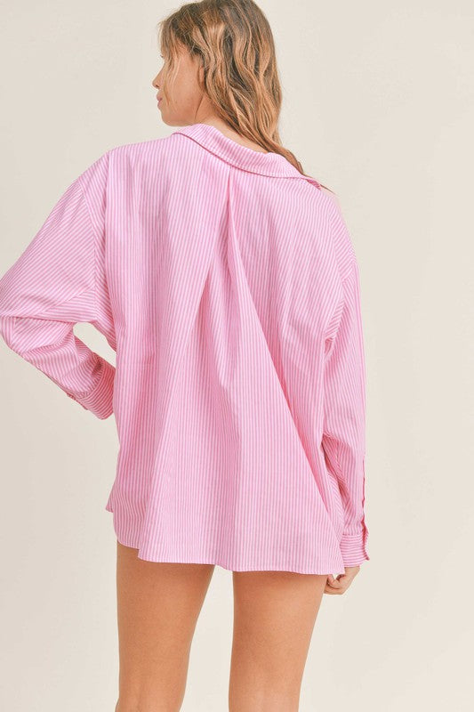 Pink Pinstripe Oversized Button Down Top Clothing Mabel   