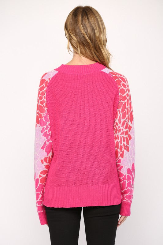 Multi Pink Floral Sweater W/ Side Slit Clothing Fate   