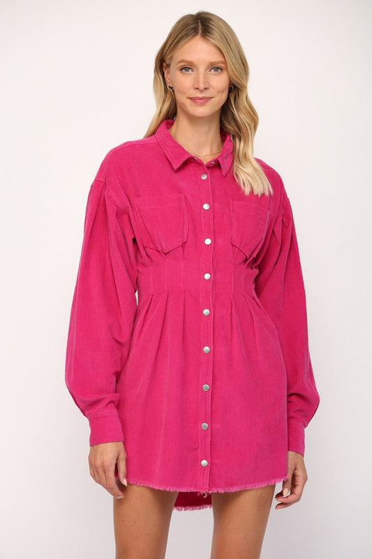 Hot Pink Corduroy Button Down Dress Hot Pink Corduroy Button Down Dress