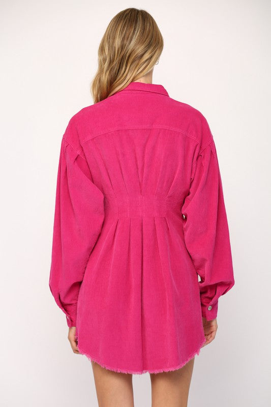 Hot Pink Corduroy Button Down Dress Clothing Fate   