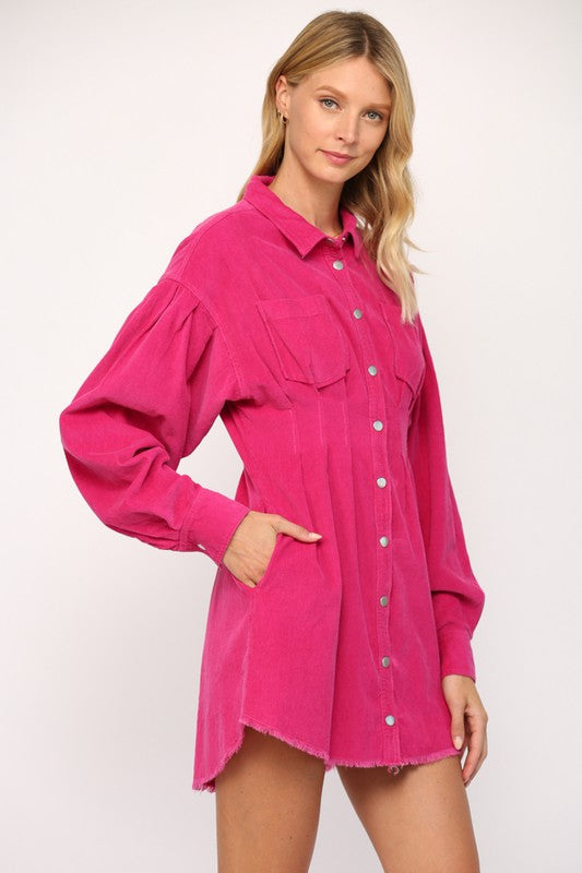Hot Pink Corduroy Button Down Dress Clothing Fate   