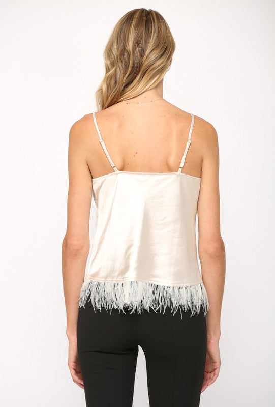 Champagne Feather Cowl Neck Top Clothing Fate   