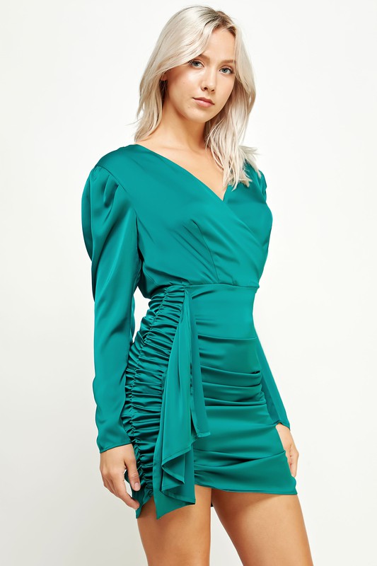 Green Ruched V-Neck LS Dress Peacocks & Pearls Lexington Green Ruched V-Neck LS Dress Peacocks & Pearls Lexington
