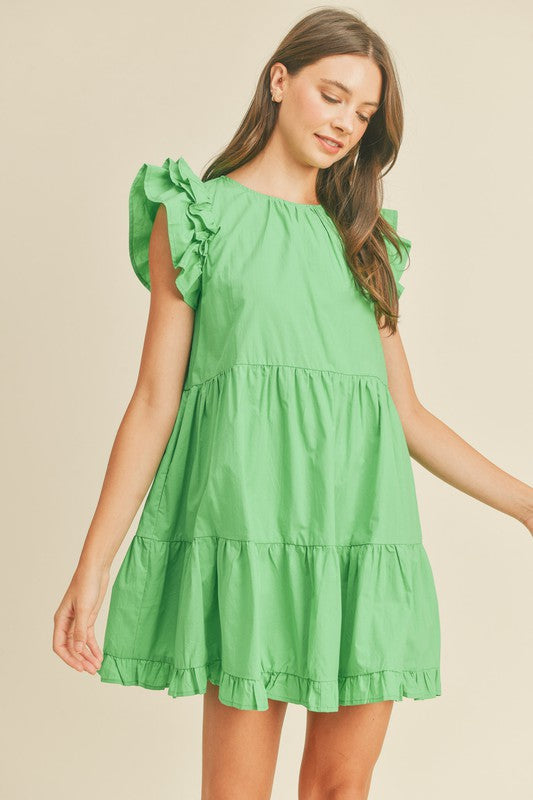 Tiered Ruffle Flutter Slv Dress Clothing &merci Green S 