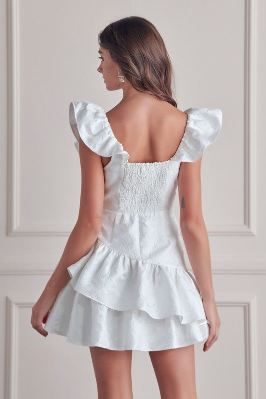 White Floral Ruffled Hem Dress Clothing Do+Be   