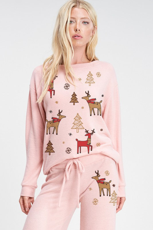 Pink Reindeer Christmas Pajamas Clothing Faith Apparel   