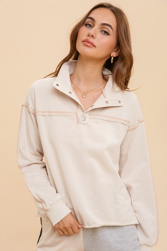 Cream Snap Button Sweatshirt Clothing Hem & Thread   