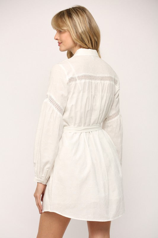 White Lace Trim Shirt Dress Peacocks & Pearls Lexington White Lace Trim Shirt Dress Peacocks & Pearls Lexington