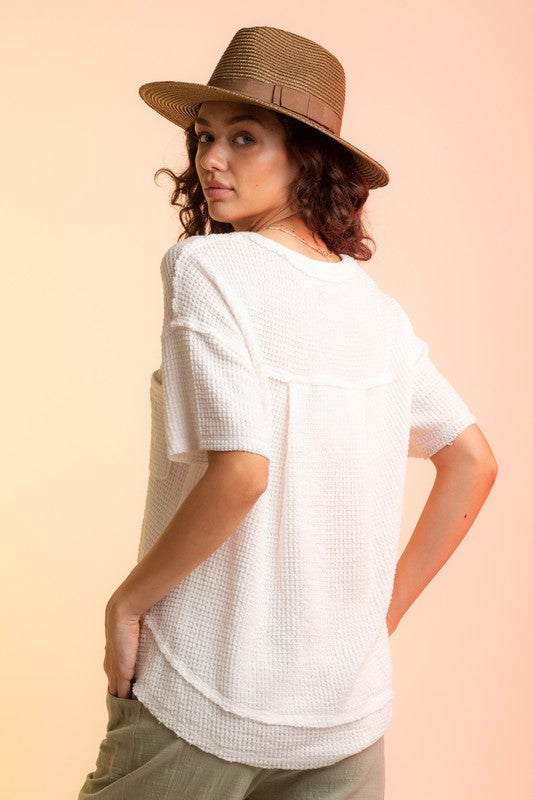 White Solid Waffle V-neck Top Clothing Very J   