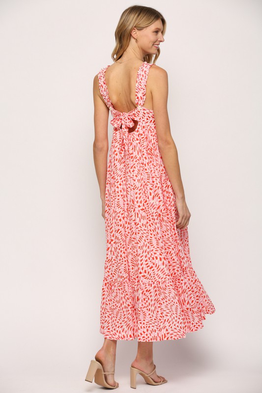 Pink/Red Printed Tie Back Maxi Dress Clothing Fate   